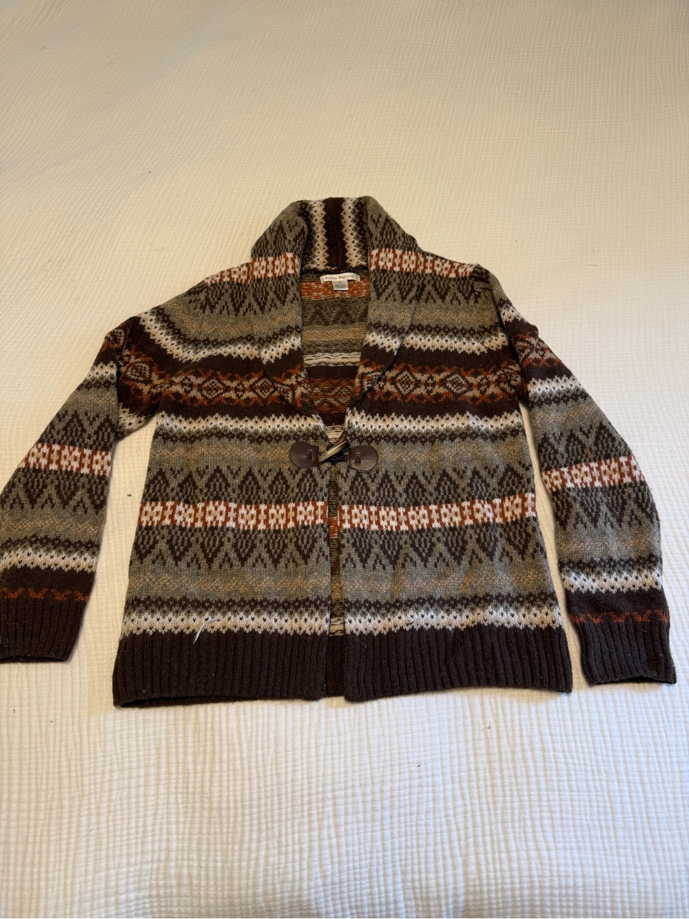 Susan Bristol - 100% Wool Fair Isle Toggle Cardigan - Medium